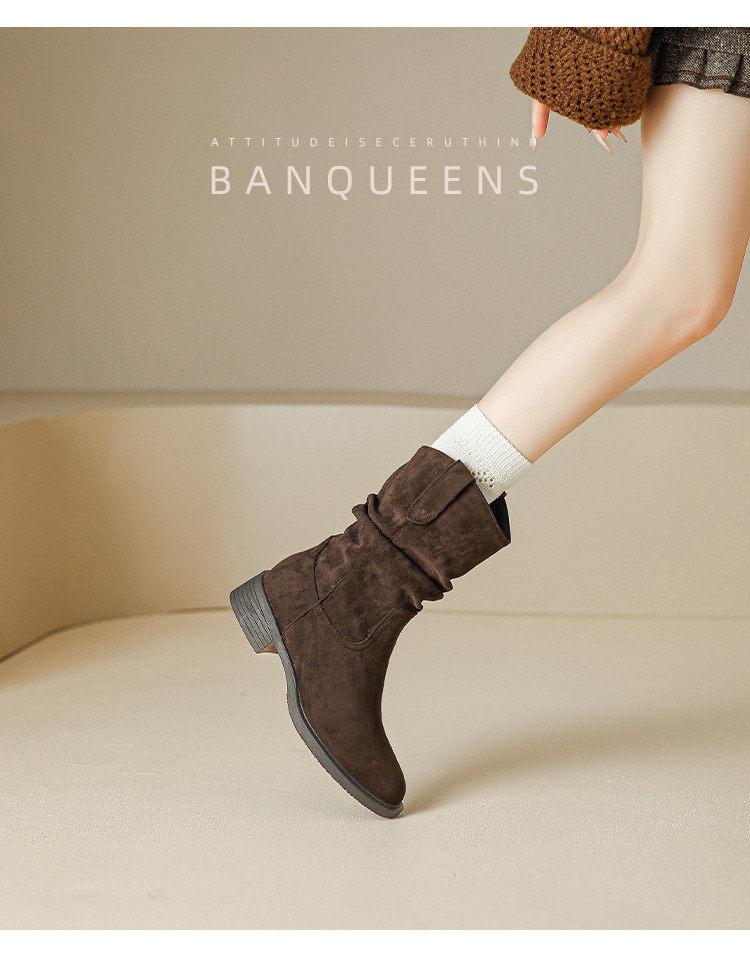 Западные Boots 真皮版！半曲西部牛仔靴2025年秋季美拉德短靴子中筒靴堆堆靴女靴