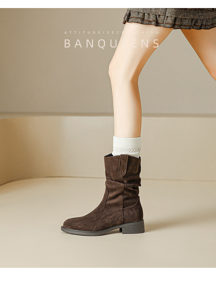 Западные Boots 真皮版！半曲西部牛仔靴2025年秋季美拉德短靴子中筒靴堆堆靴女靴