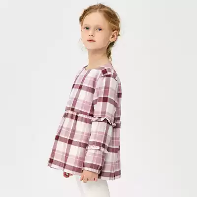 All-cotton era female children's coat cotton woven cotton doll shirt plus velvet warm skirt type sweet plaid suit