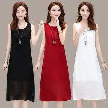 Summer sleeveless camisole base skirt inside the top outside the female medium-long slim chiffon knee-length dress