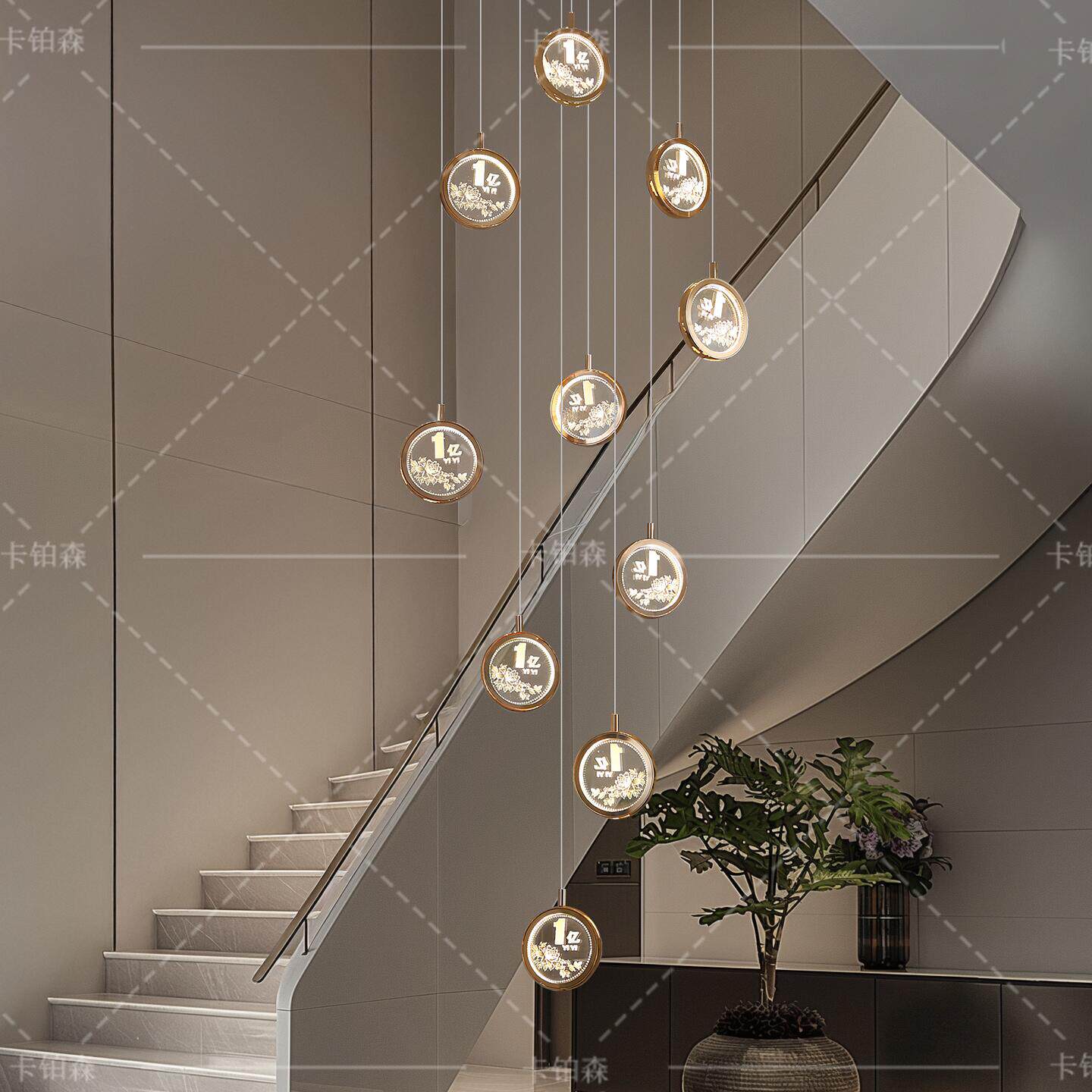 别墅楼梯中空长吊灯：点亮奢华生活，照亮你的复式梦想🏡 -LOFT-淘宝百科网