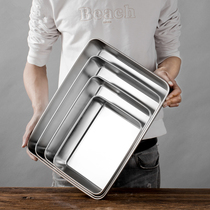 304 stainless steel square plate flat bottom plate rectangular brine plate steamed cake ejia Pan food plate thick tray
