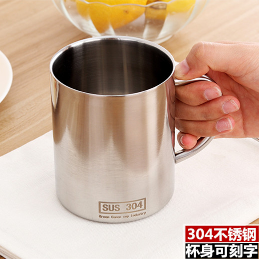 304 cup stainless steel double layer children's water cup tea cylinder kindergarten anti-fall and heat insulation milk baby mouth cup
