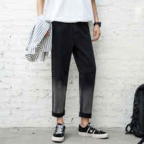 Jeans drop sense wide leg pants straight mens nine points tide brand pants retro loose trend ins gradient 9 points wild