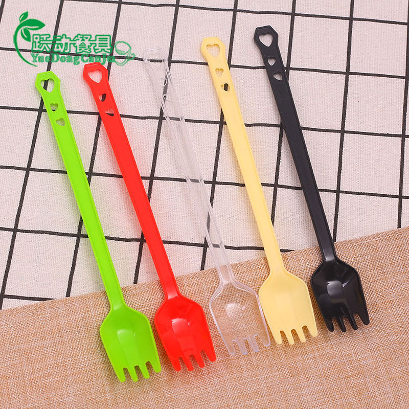 Disposable fruit fork individually packaged fork spoon creative high-end cute color Korean plastic long handle spoon