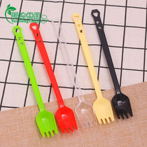 Disposable fruit fork individually packaged fork spoon one creative high-end cute color Korean plastic long handle spoon