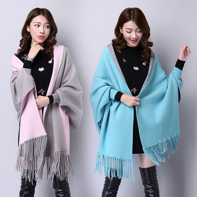 Solid Color Tassel Shawl with Sleeves for Women, Autumn and Winter Cape-Style Coat, New Spring and Autumn Outerwear, Dual-Use as a Cape and Scarf Solid Color Tassel Shawl with Sleeves for Women, Autumn and Winter Cape-Style Coat, New Spring and Autumn Outerwear, Dual-Use as a Cape and Scarf