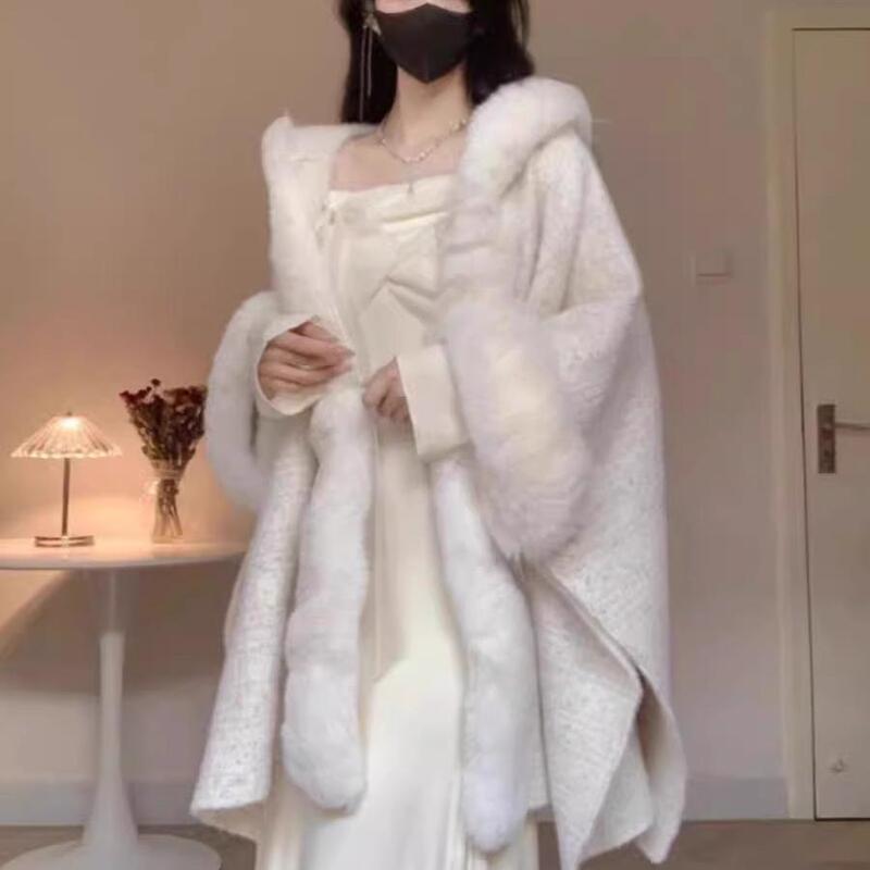 Cape Coat, Shawl, Faux Fur Women's Winter Large Fur Collar Loose Small Perfume Mink Velvet Knitted Cardigan Coat