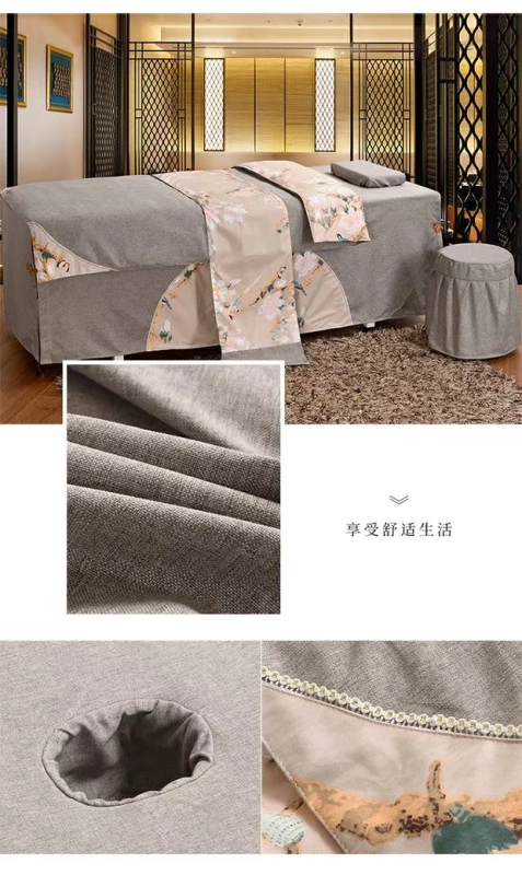 Mùa hè làm đẹp cao cấp bao gồm bốn bộ bông màu xanh lá cây và vải lanh đẹp bộ bốn mảnh của spa massage giường đơn mảnh tùy chỉnh - Trang bị tấm ga giường spa giá rẻ