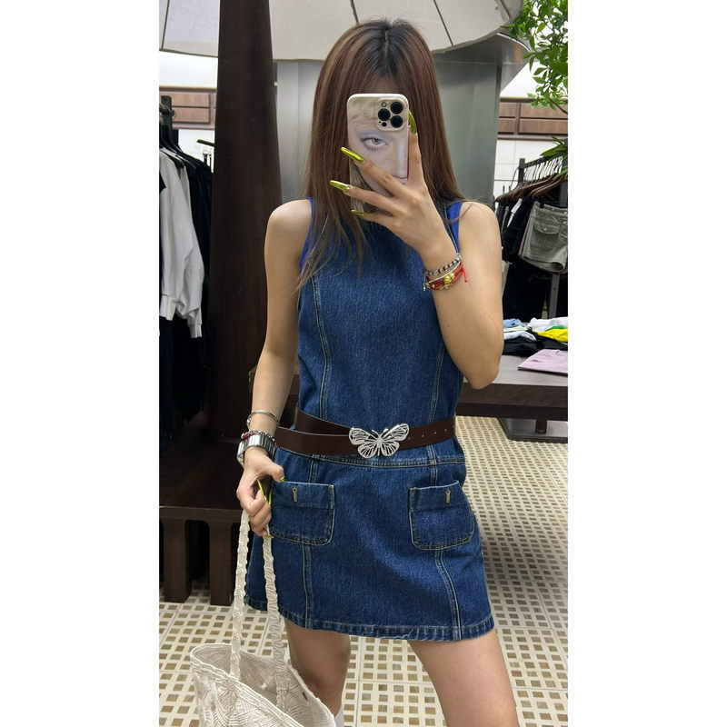 European Station 2026 Spring/Summer New Women's Clothing WWW.G+COM European Style Round Neck Slim Fit Sleeveless Denim Vest Dress European Station 2026 Spring/Summer New Women's Clothing WWW.G+COM European Style Round Neck Slim Fit Sleeveless Denim Vest Dress