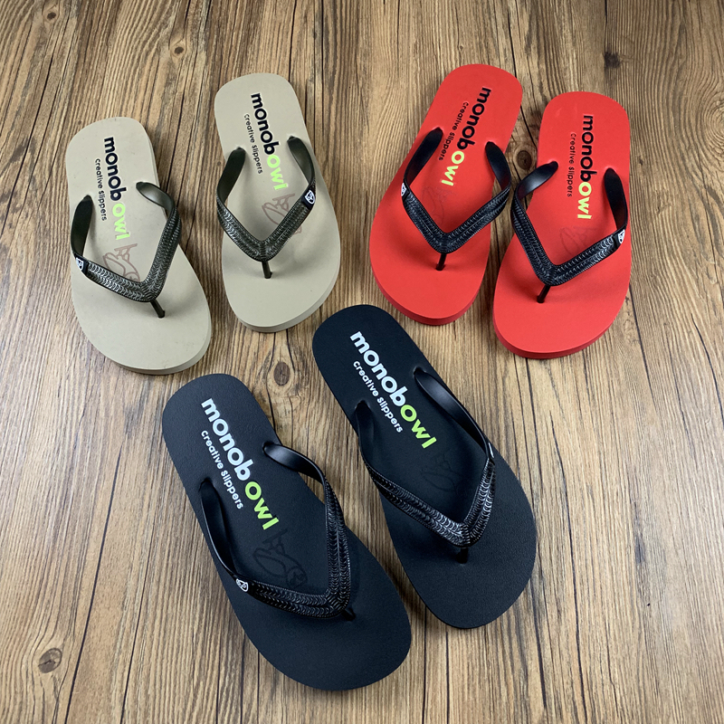 Trendy European and American Beach Flip-Flops for Men, English-Style Thong Sandals with Owl Design, Color-Blocking, Non-Slip, Beach Sandals