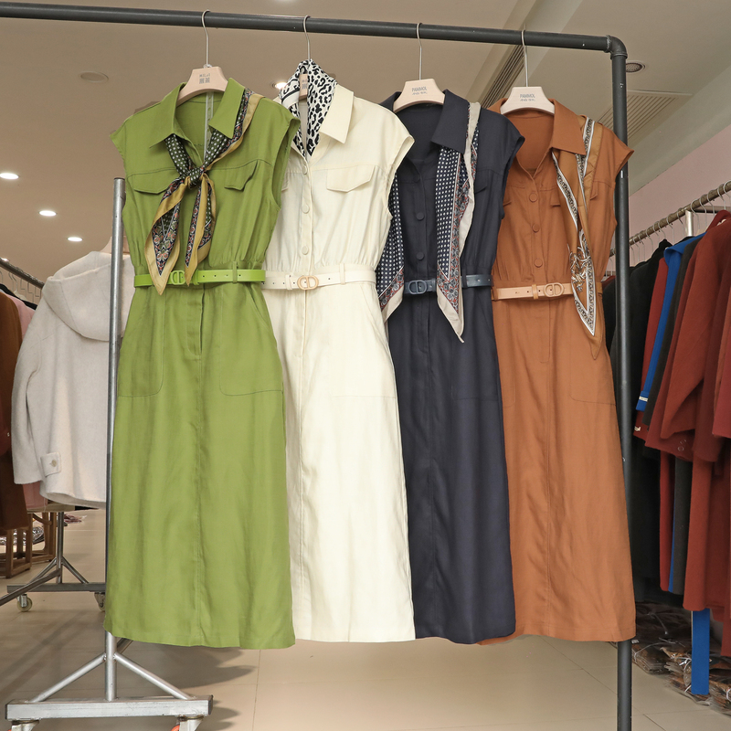 Gorgeous and Unique Tencel Linen Sleeveless Shirt Dress for Women with a Turn-Down Collar, Belt, and a Stylish, Age-Reducing, Slimming Effect Gorgeous and Unique Tencel Linen Sleeveless Shirt Dress for Women with a Turn-Down Collar, Belt, and a Stylish, Age-Reducing, Slimming Effect