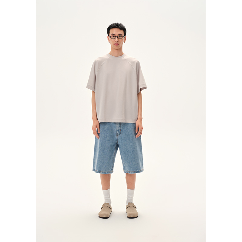 Clesste Imported Japanese Kaihara Fabric 12.5oz Washed Indigo Loose Straight-Leg Denim Shorts