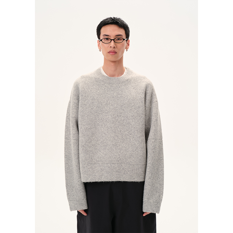 Clesste Sweater for Men, Niche Designer Wool Blend, Heavy Round Neck Knitwear, New Winter Unisex Style