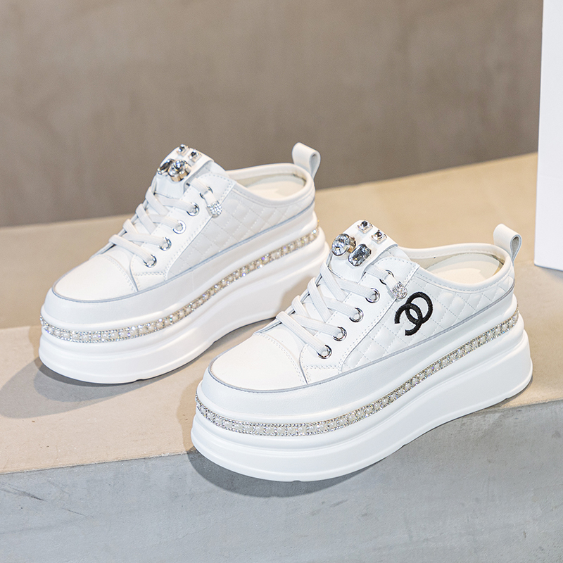 Baotou Slippers 2026 Spring and Autumn New Style Height-Increasing Women's Shoes for Petite Women 8cm Thick-Soled Platform Sports Casual Half-Slippers