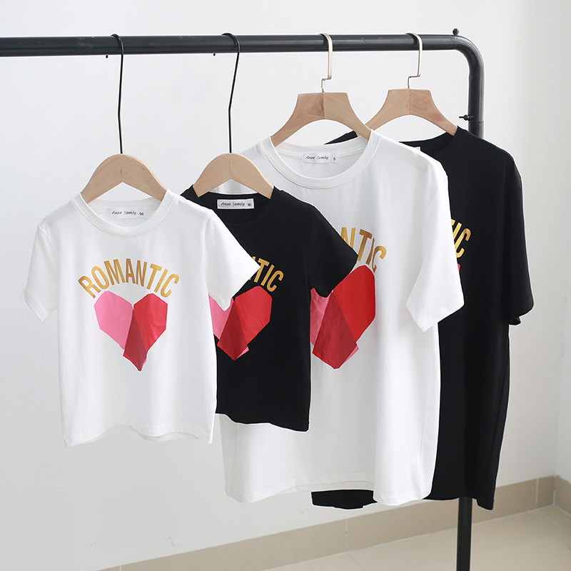 Parent-child summer clothes 2022 new trendy family of three and four short-sleeved high-end mother and daughter net red mother and child foreign style T-shirt - Taobao