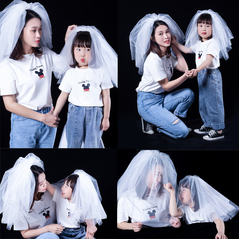 Net red photo props head yarn headwear The mother and daughter baby children shoot short models of supersenssen vintage retro white