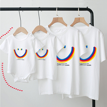 Parent-child clothing a family of three summer clothes 2021 new baby rainbow smiley face foreign mother and daughter mother and son short-sleeved t-shirt