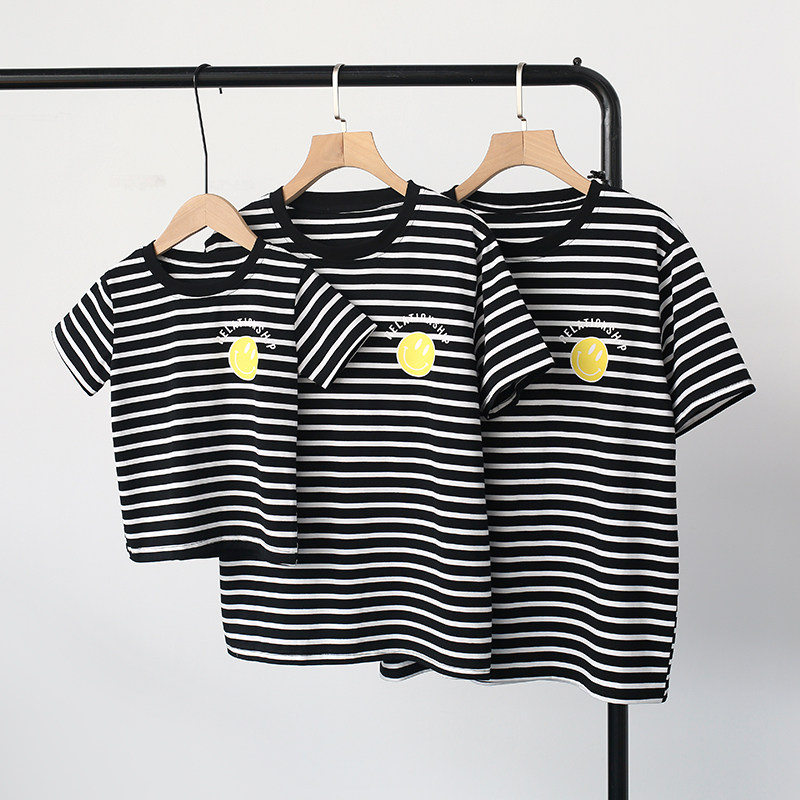 Pro-submount summer clothing 2022 new wave family of three quad family clothing striped T-shirt Mother and mother dress the foreign pie