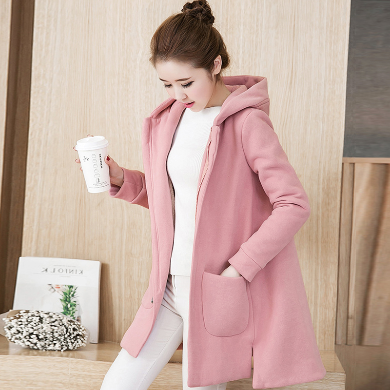 Pregnant women's coat women's autumn and winter clothes 2021 New loose woolen coat plus velvet maternity wear winter cotton coat