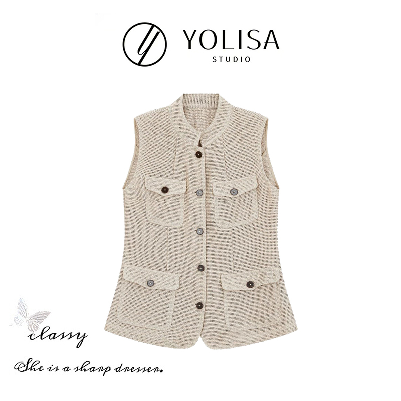 Yolisa Small Fragrance Style Linen Vest 2025 Summer New Model, Elegant and High-End, Lightweight Sleeveless Top