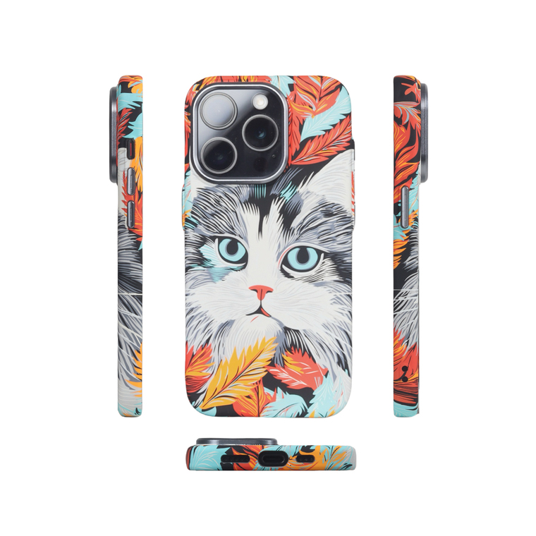 Urban Blue-Eyed Cat Feather Portrait iPhone Case