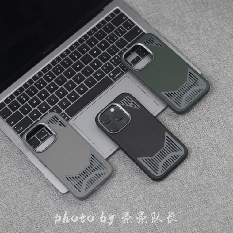 Urban Grey Cat Ear Cutout Leather Metal Heatsink iPhone Case