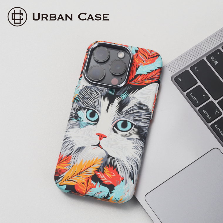 Urban Blue-Eyed Cat Feather Portrait iPhone Case
