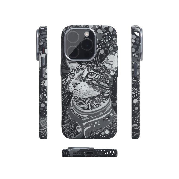 Urban Blue-Eyed Cat Feather Portrait iPhone Case
