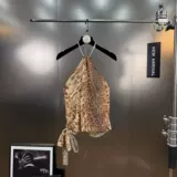 Yuzu мм 2025, летняя универсальная утягивающая шифоновая рубашка с открытыми плечами и леопардовым принтом, висящая на шее, галстук, жилет