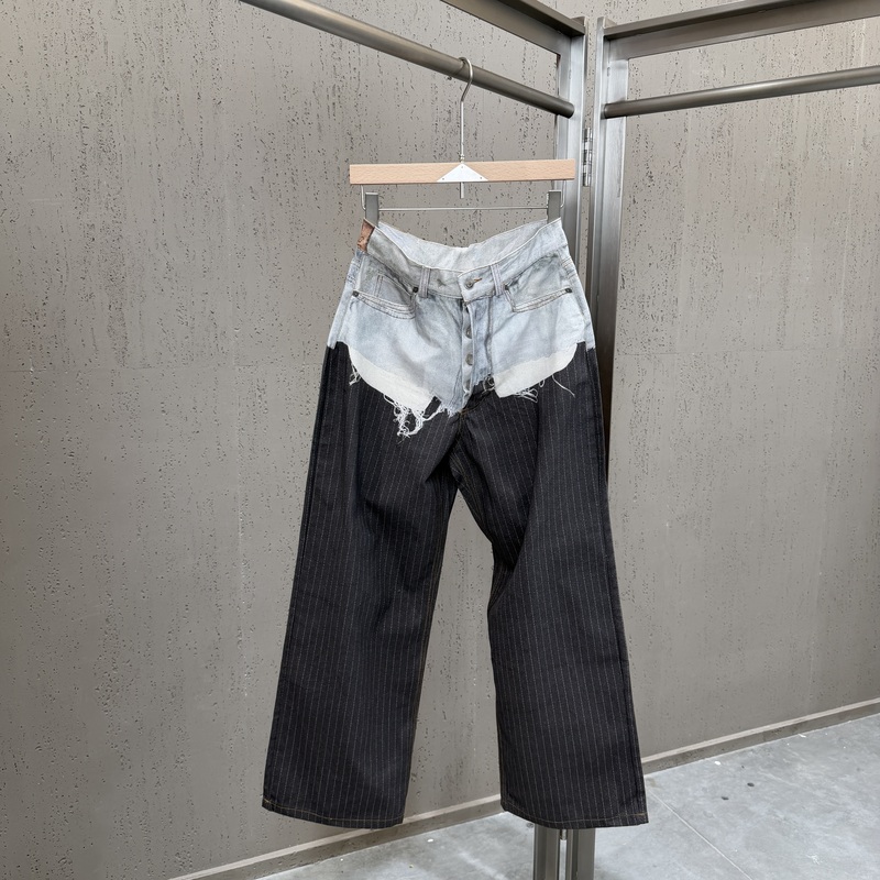 2026 Spring/Summer Holiday Two-Piece Patchwork Striped Pattern Straight-Leg Faux Denim Pants Loose Wide-Leg Pants with a Sense of Design