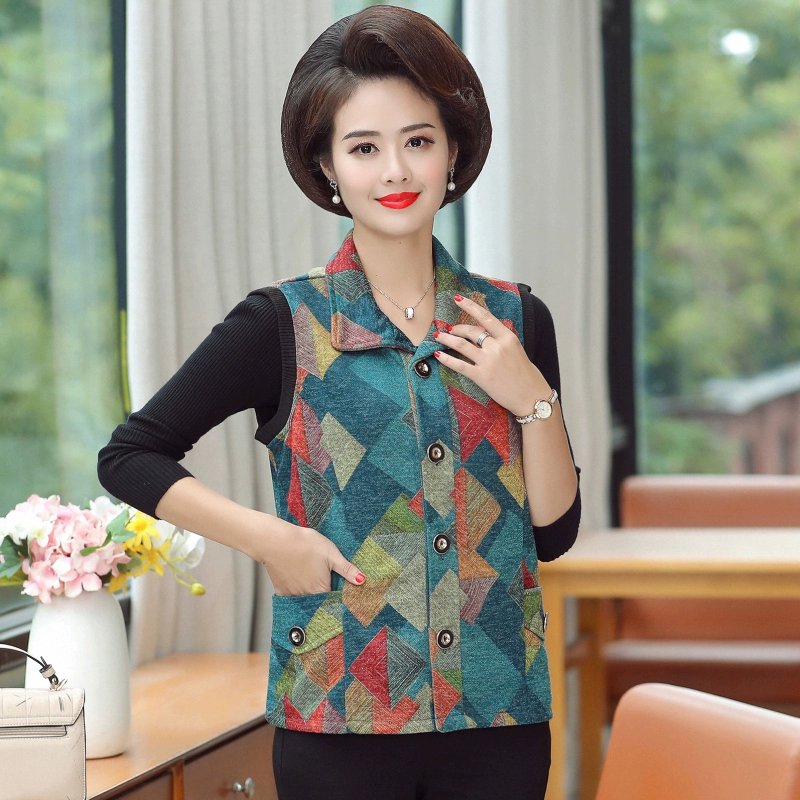 Phụ nữ trung niên và người cao tuổi áo vest vest vest trung niên cộng với kích thước mùa thu lỏng lẻo áo mẹ - Áo vest