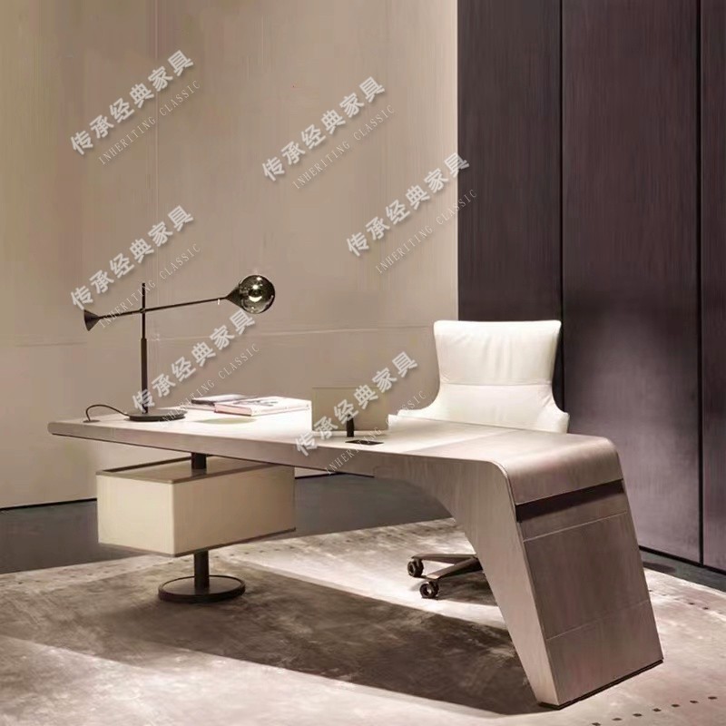 Arc Hard Bag Leather Light Lavish Book House Furniture Rear Modern Light Lavish Great Bandae Type Italian Solid Wood Desk
