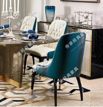 Eurostyle neoclassical furniture European style silver leaf solid wood dining chair rear modern restaurant imitation ostrich leather custom furniture