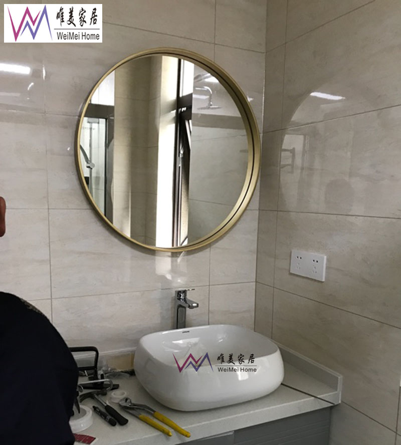 Gương phòng tắm Mỹ vanity gương tròn vàng Bắc Âu phong cách đơn giản gương phòng tắm tròn gương trang trí - Gương gương cổ điển