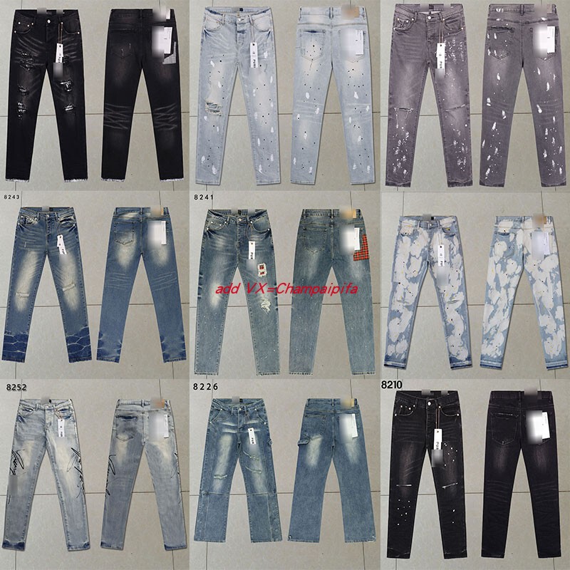 Foreign Trade European and American Purple Brand Washed Vintage Distressed Ripped Cool Slim-Fit American-Style Jeans for Men and Women