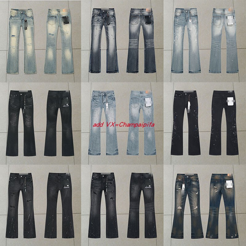 Foreign Trade Trendy Purple Vintage Splatter Ripped Jeans High Street Washed Casual Trendy Flared Long Pants for Men