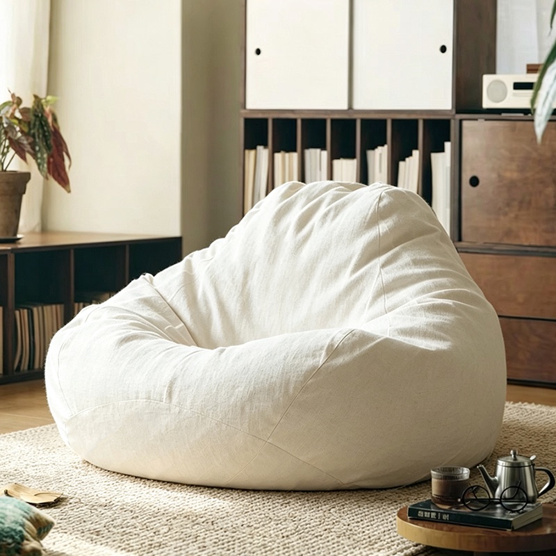 Charming Vintage Cream-Style Guesthouse Tatami Linen Fabric Removable and Washable Bean Bag Lazy Chair