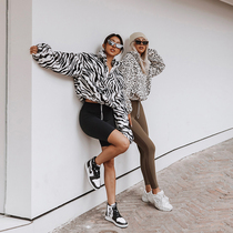 ARIALEISURE BAO WEN sports sweater women zebra pattern casual jumper with long sleeve stand collar coat