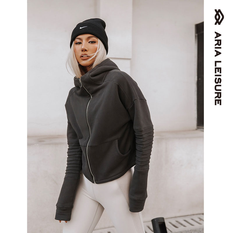 ARIALEISURE hooded cardigan sports jacket women's running fitness jacket autumn thickened long-sleeved sweater