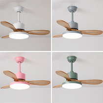 36 inch solid wood ceiling fan light childrens room dining room bedroom small room macaron frequency conversion Nordic silent fan light