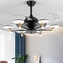 Light luxury frequency conversion invisible ceiling fan lamp dining room living room bedroom fan lamp American retro remote control with fan chandelier