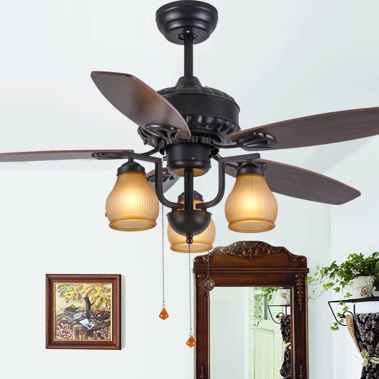 American Idyllic Ceiling Fan Lamp Wood Leaf Dining Room