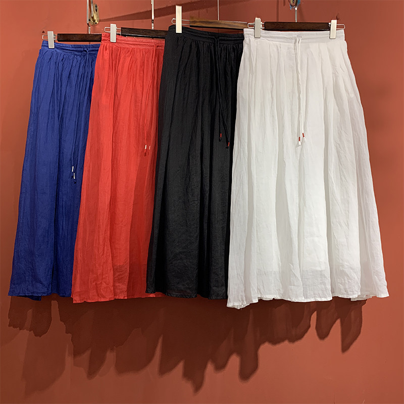 (Hangzhou Xiliu Clothing) Hemp Skirt Summer Double Layered Swing Skirt Retro Literary Long Skirt All-match