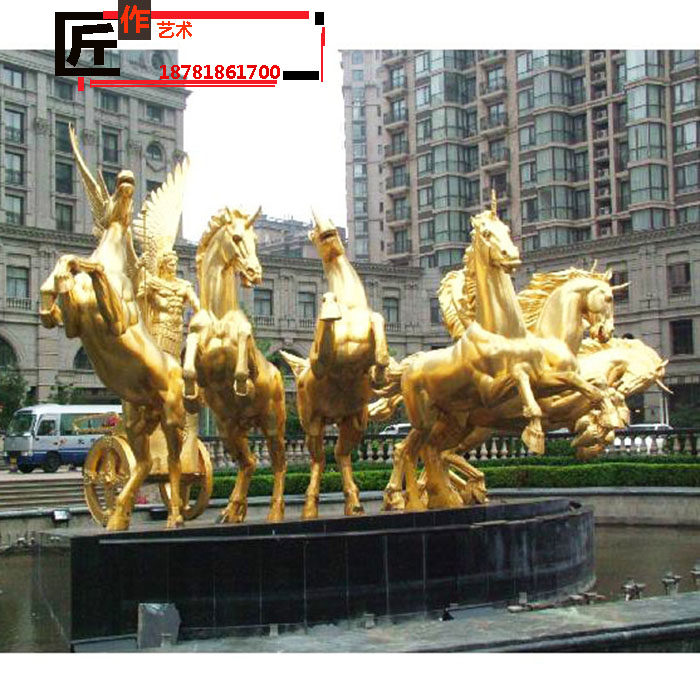 European-style Apollo chariot golden horse animal figure FRP sculpture commercial street sales department ornament customization