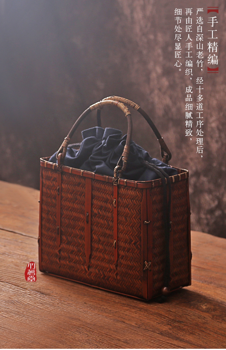 Handmade túi tre phong cách Nhật Bản Túi xách nữ tre túi trà trà tay túi trà Người đàn ông Zen túi xách tay túi trà lưu trữ - Trà sứ bộ ấm trà decopro