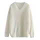 Miki / Nhật Bản trắng cổ chữ V áo len nhỏ len áo len lỏng lẻo mặc mùa thu đông áo len rộng