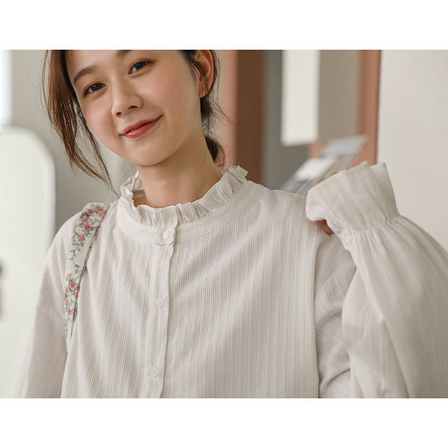 Mikisha self-made Japanese lace collar white shirt women's pinstriped shirt cotton long-sleeved thin bottoming shirt spring