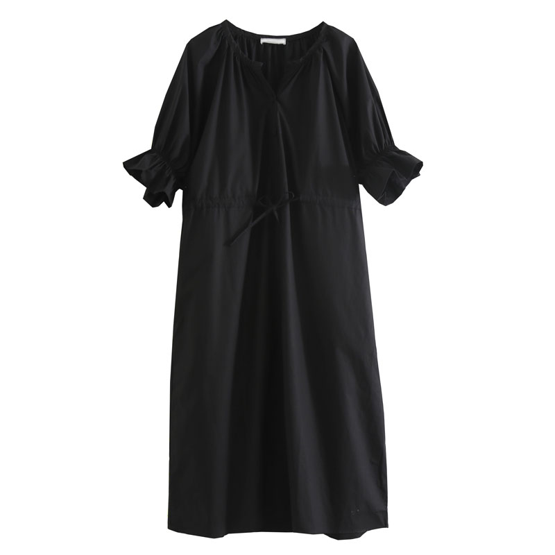 Miki xã hội Nhật Bản đơn giản gió lạnh màu tinh khiết phồng tay áo với eo váy dài chic over the knee dress triều váy yếm dài hàn quốc