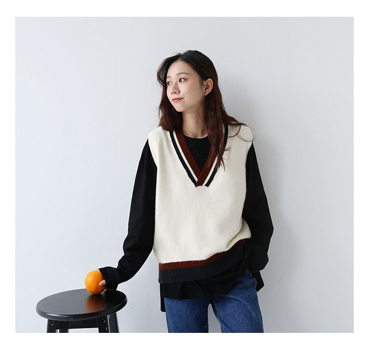 Xã hội Miki / cổng retro gió cổ chữ V phù hợp với áo len không tay không tay cardigan nữ